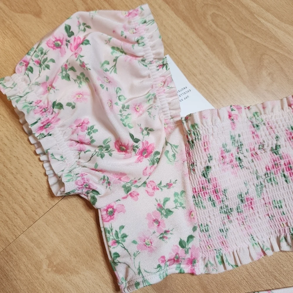 NWT Janie and Jack Smocked puff sleeve sweetheart 2 piece swim set. Kids size 16